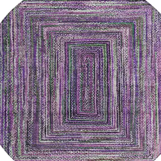 8' Purple Lavender And Gray Round Geometric Washable Indoor Outdoor Area Rug Photo 4