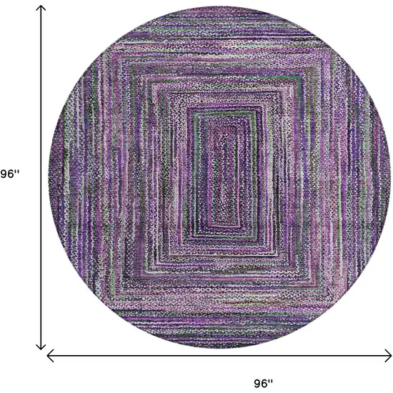 8' Purple Lavender And Gray Round Geometric Washable Indoor Outdoor Area Rug Photo 9
