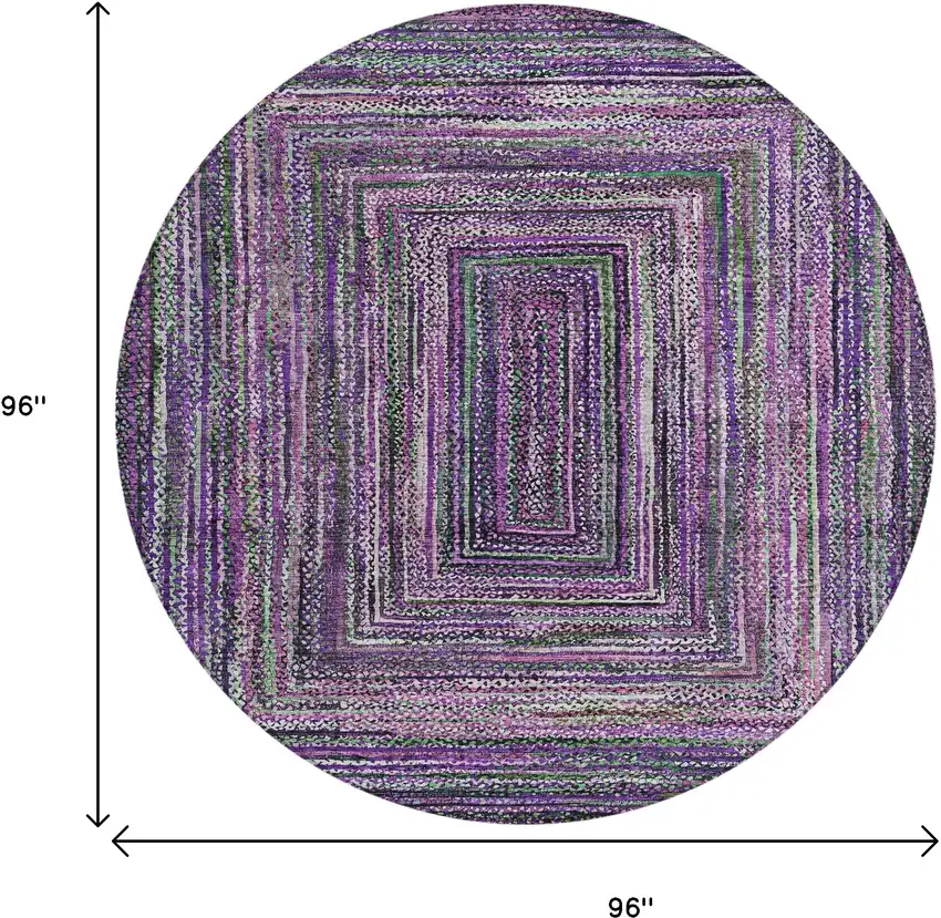 8' Purple Lavender And Gray Round Geometric Washable Indoor Outdoor Area Rug Photo 9