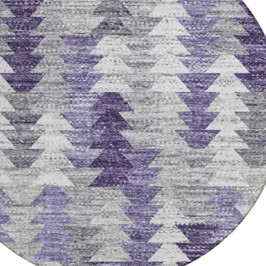 8' Purple Lavender And Gray Round Geometric Washable Indoor Outdoor Area Rug Photo 4