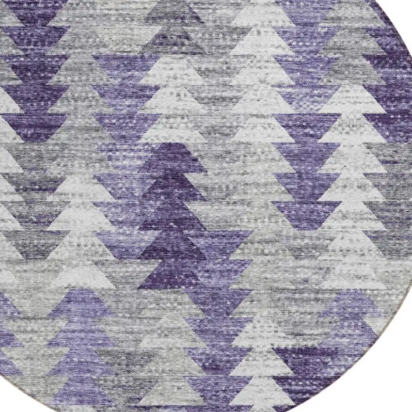 8' Purple Lavender And Gray Round Geometric Washable Indoor Outdoor Area Rug Photo 4