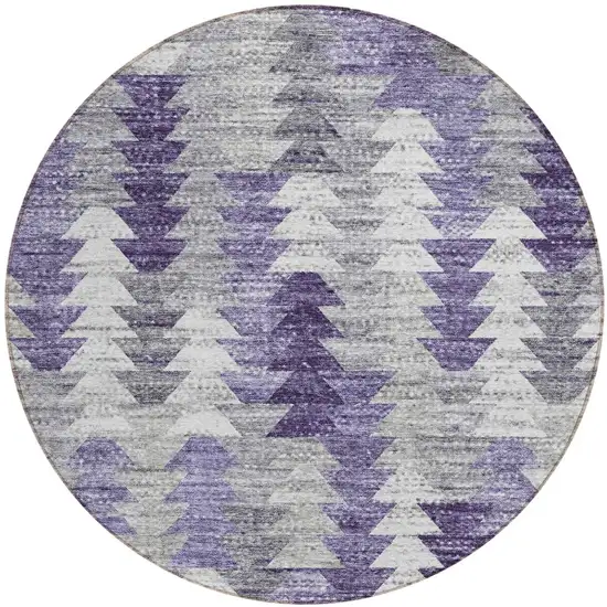 8' Purple Lavender And Gray Round Geometric Washable Indoor Outdoor Area Rug Photo 5