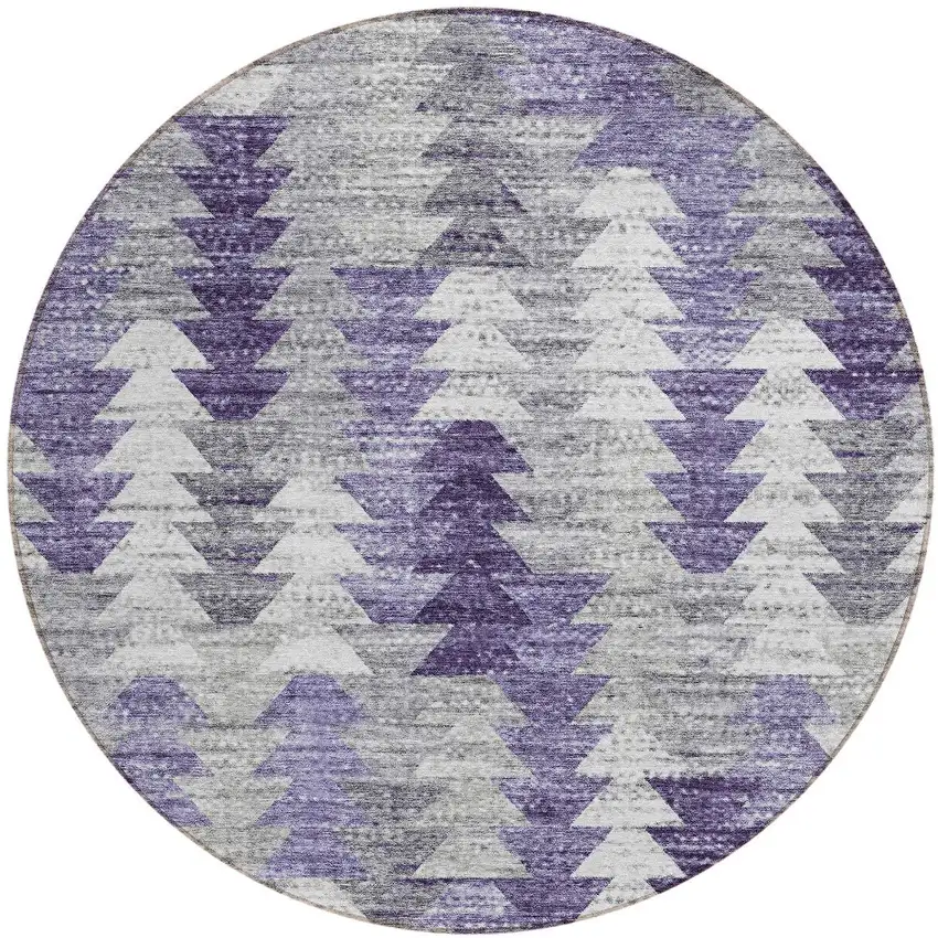 8' Purple Lavender And Gray Round Geometric Washable Indoor Outdoor Area Rug Photo 5