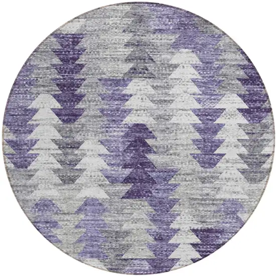 8' Purple Lavender And Gray Round Geometric Washable Indoor Outdoor Area Rug Photo 1
