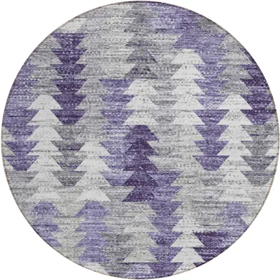 8' Purple Lavender And Gray Round Geometric Washable Indoor Outdoor Area Rug Photo 1