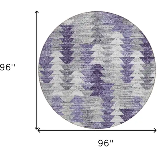 8' Purple Lavender And Gray Round Geometric Washable Indoor Outdoor Area Rug Photo 9