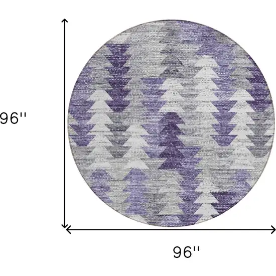 8' Purple Lavender And Gray Round Geometric Washable Indoor Outdoor Area Rug Photo 9