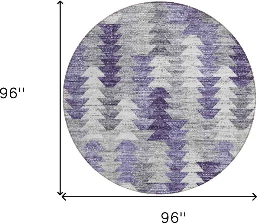 8' Purple Lavender And Gray Round Geometric Washable Indoor Outdoor Area Rug Photo 9