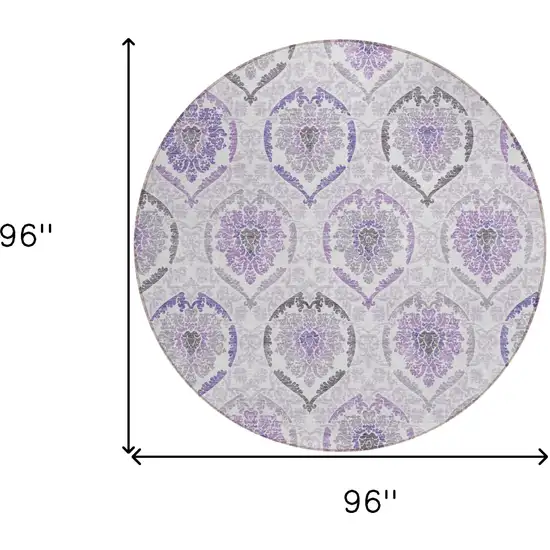 8' Purple Lavender And Gray Round Medallion Washable Indoor Outdoor Area Rug Photo 3