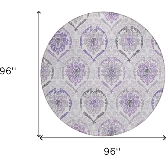8' Purple Lavender And Gray Round Medallion Washable Indoor Outdoor Area Rug Photo 3