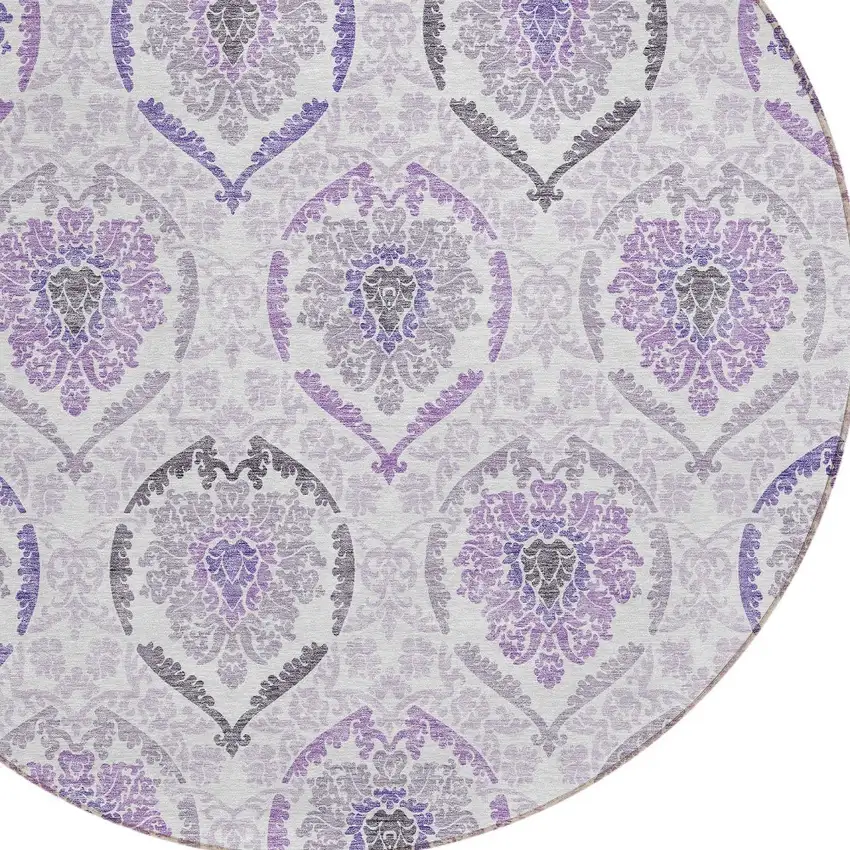 8' Purple Lavender And Gray Round Medallion Washable Indoor Outdoor Area Rug Photo 4