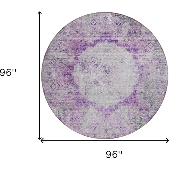 8' Purple Lavender And Gray Round Oriental Washable Indoor Outdoor Area Rug Photo 3