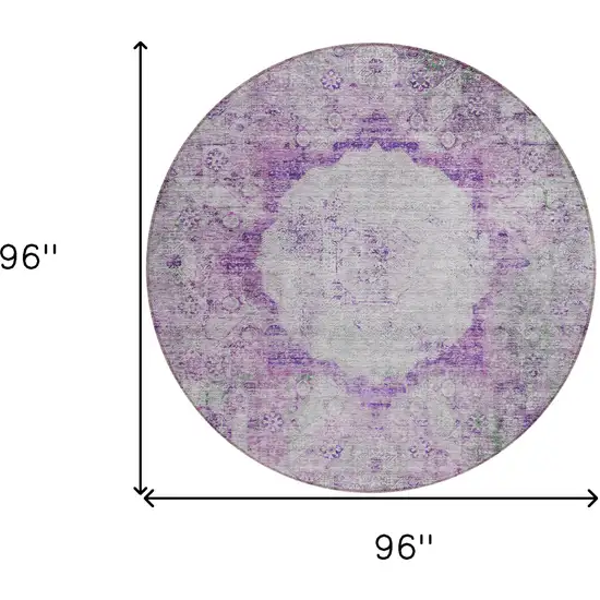 8' Purple Lavender And Gray Round Oriental Washable Indoor Outdoor Area Rug Photo 3