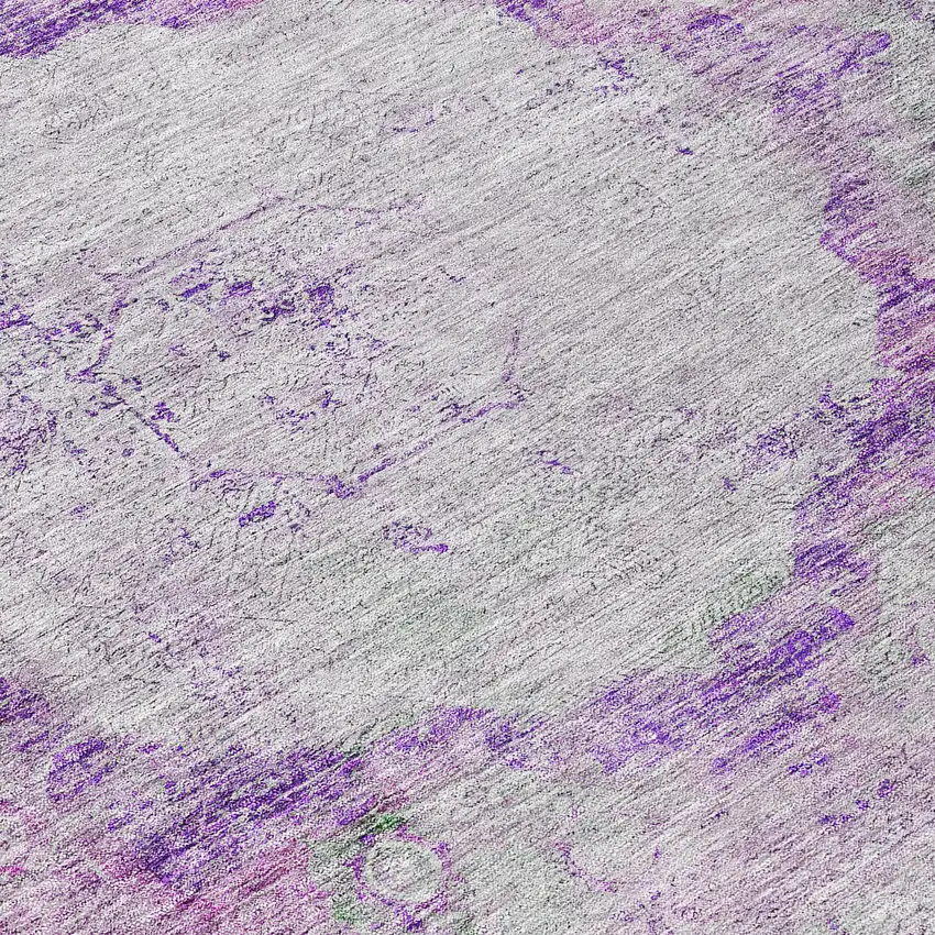 8' Purple Lavender And Gray Round Oriental Washable Indoor Outdoor Area Rug Photo 8