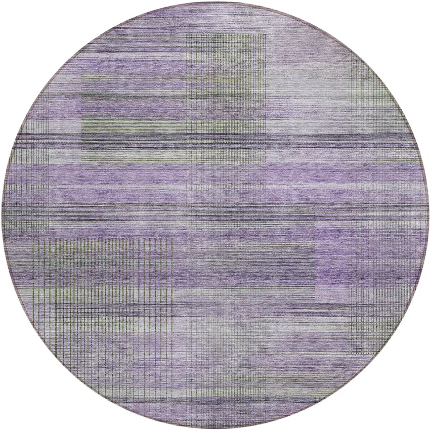 8' Purple Lavender And Gray Round Striped Washable Indoor Outdoor Area Rug Photo 1