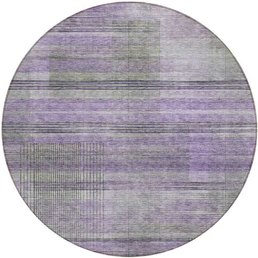 8' Purple Lavender And Gray Round Striped Washable Indoor Outdoor Area Rug Photo 1