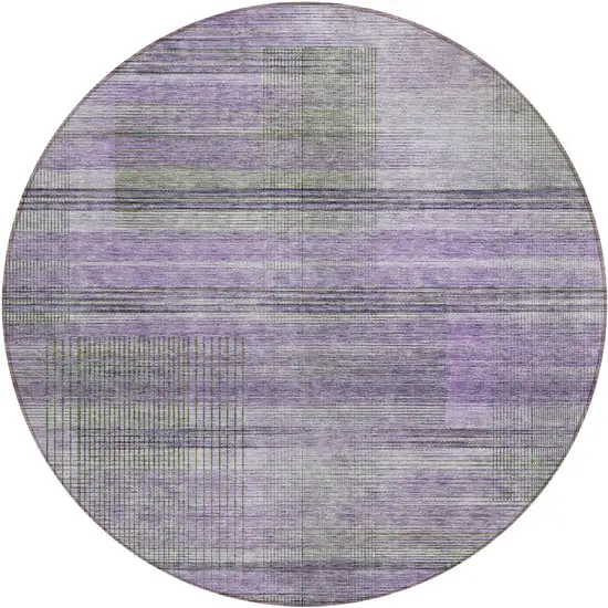 8' Purple Lavender And Gray Round Striped Washable Indoor Outdoor Area Rug Photo 1