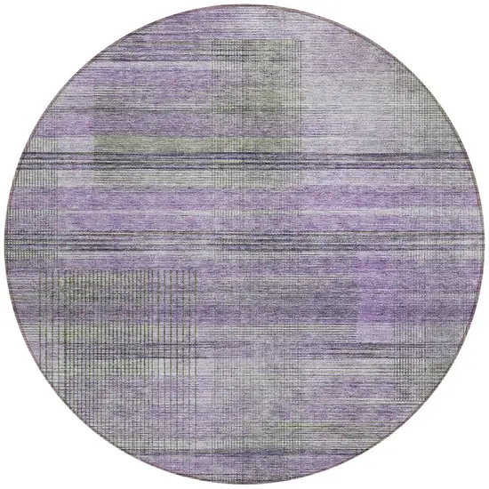 8' Purple Lavender And Gray Round Striped Washable Indoor Outdoor Area Rug Photo 3