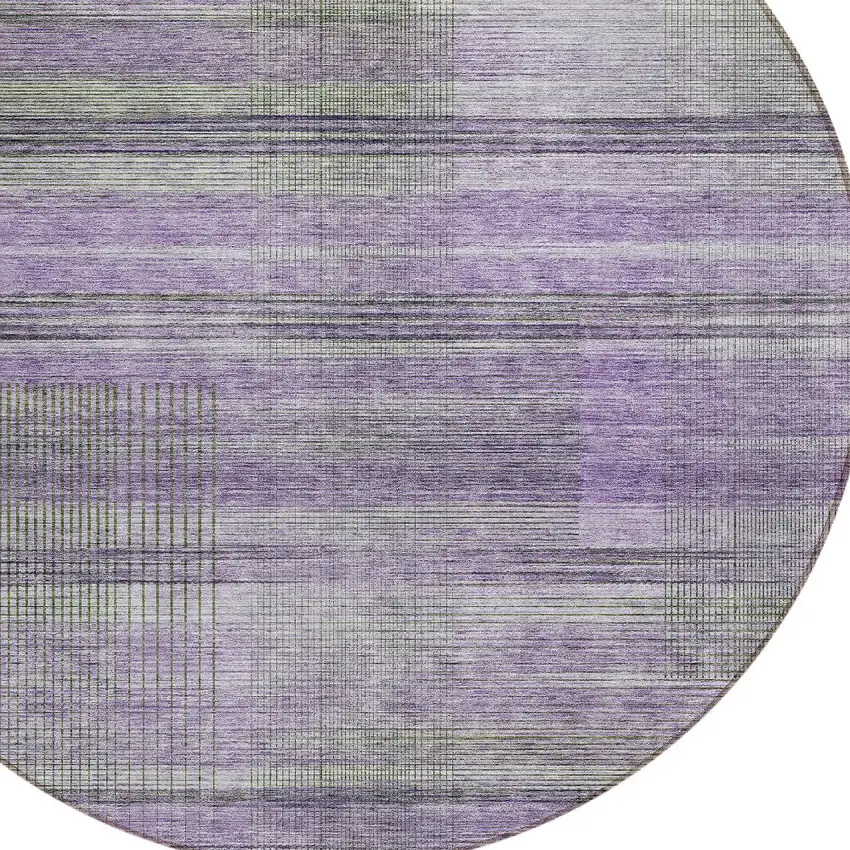 8' Purple Lavender And Gray Round Striped Washable Indoor Outdoor Area Rug Photo 2