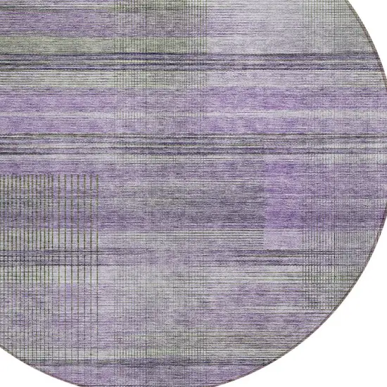 8' Purple Lavender And Gray Round Striped Washable Indoor Outdoor Area Rug Photo 2