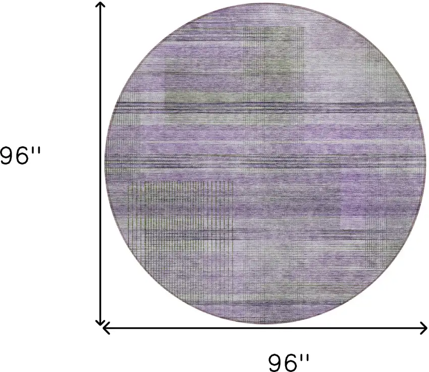 8' Purple Lavender And Gray Round Striped Washable Indoor Outdoor Area Rug Photo 6