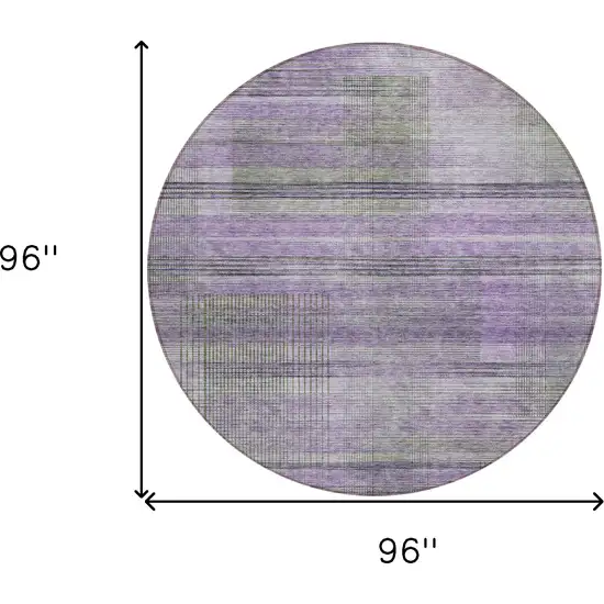 8' Purple Lavender And Gray Round Striped Washable Indoor Outdoor Area Rug Photo 6