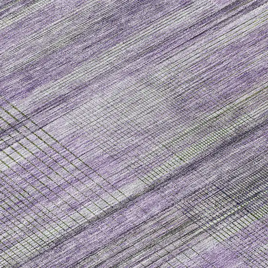 8' Purple Lavender And Gray Round Striped Washable Indoor Outdoor Area Rug Photo 7