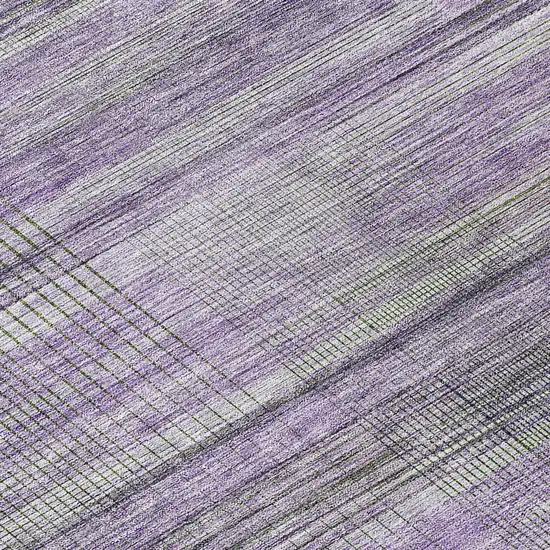 8' Purple Lavender And Gray Round Striped Washable Indoor Outdoor Area Rug Photo 7