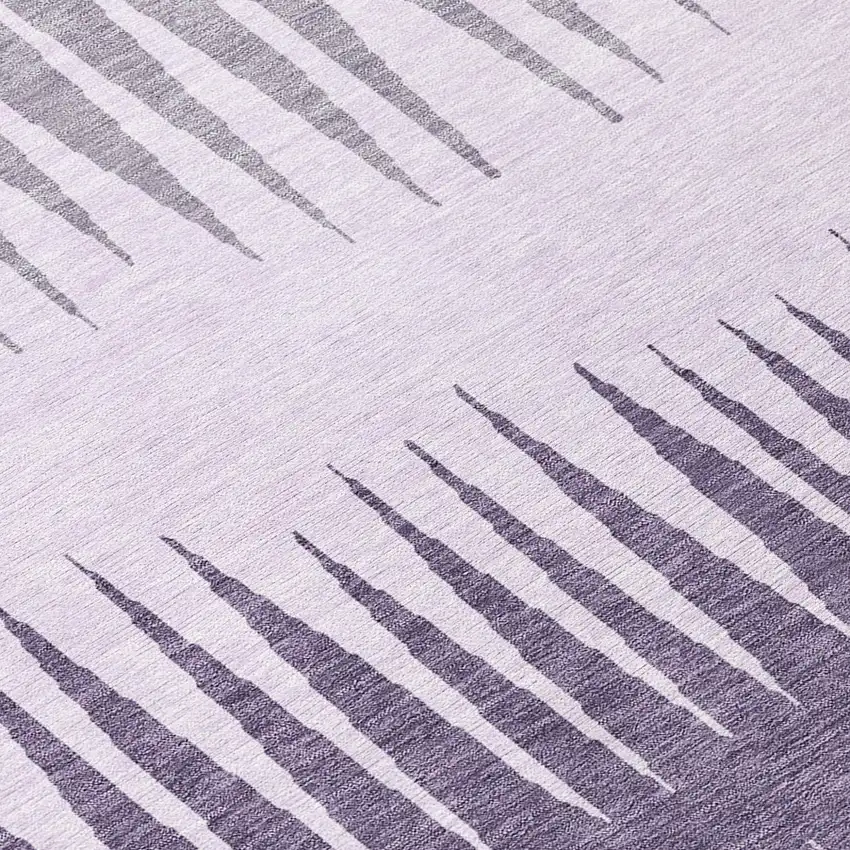 8' Purple Lavender And Gray Round Striped Washable Indoor Outdoor Area Rug Photo 8