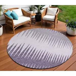 Photo of 8' Purple Lavender And Gray Round Striped Washable Indoor Outdoor Area Rug