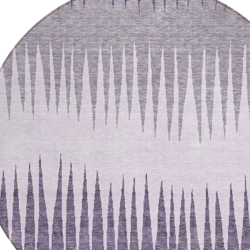 8' Purple Lavender And Gray Round Striped Washable Indoor Outdoor Area Rug Photo 4