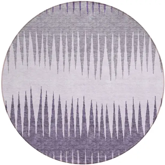 8' Purple Lavender And Gray Round Striped Washable Indoor Outdoor Area Rug Photo 2