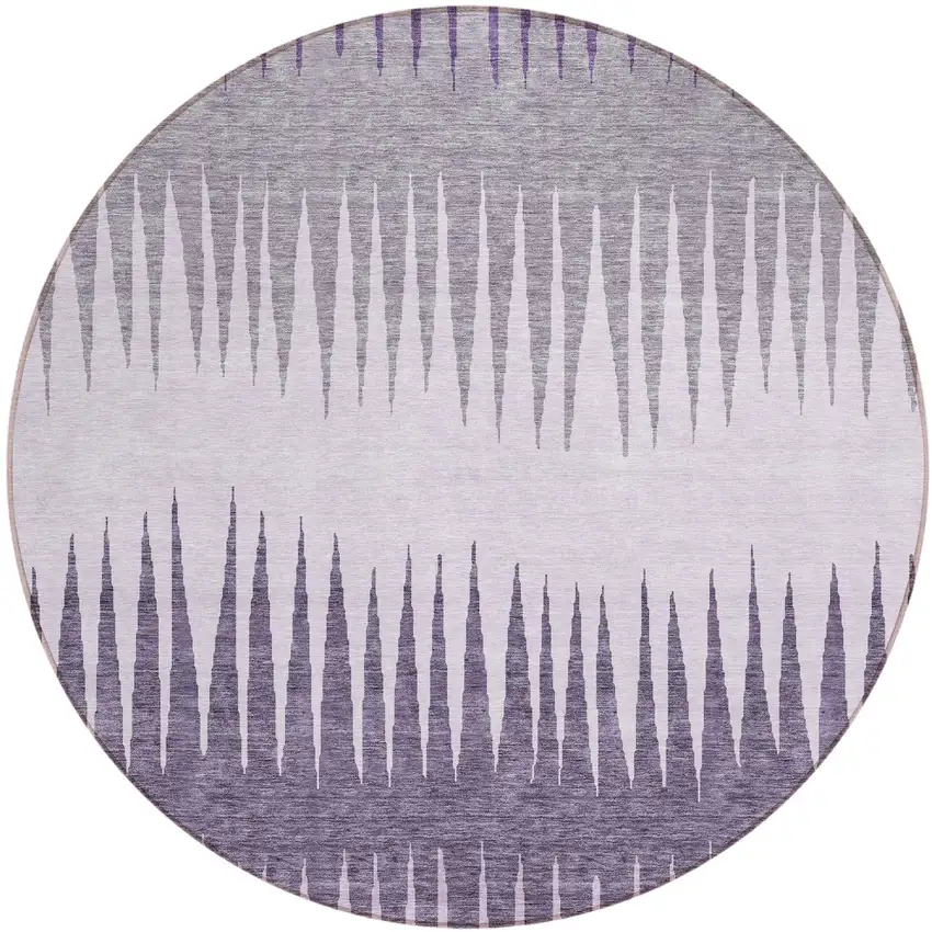 8' Purple Lavender And Gray Round Striped Washable Indoor Outdoor Area Rug Photo 2