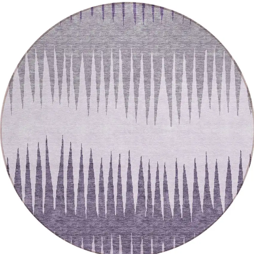 8' Purple Lavender And Gray Round Striped Washable Indoor Outdoor Area Rug Photo 5