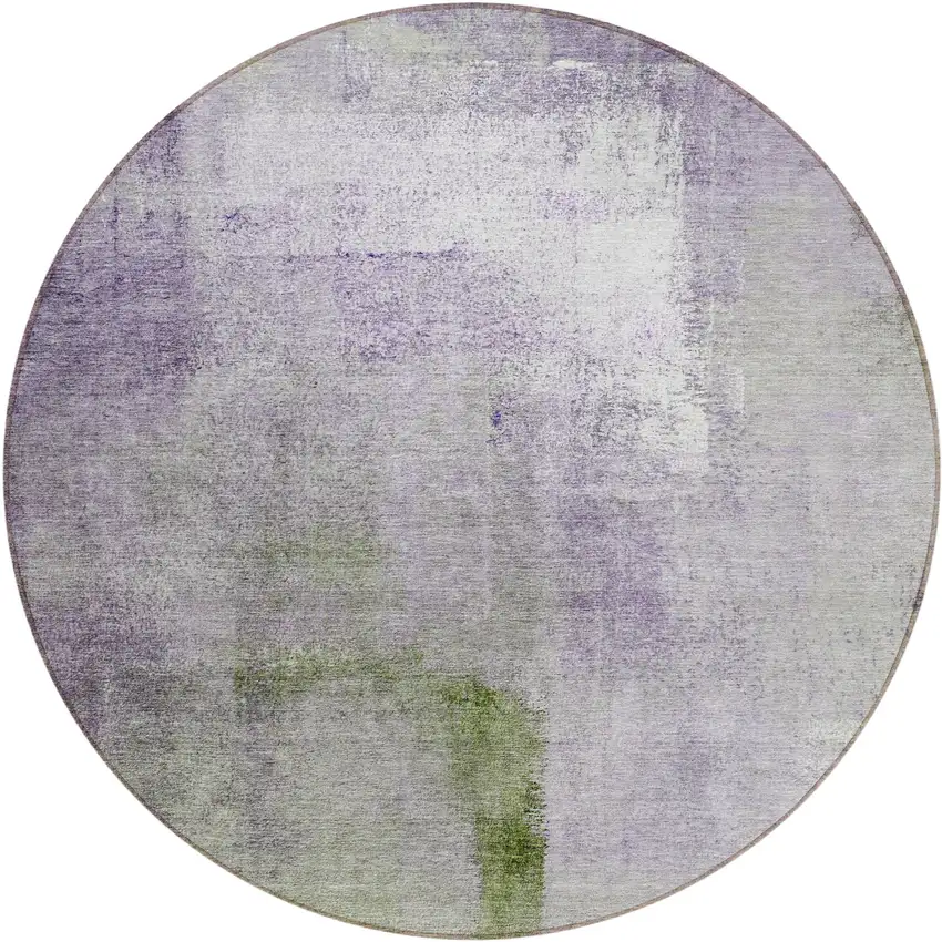 8' Purple Lavender And Green Round Abstract Washable Indoor Outdoor Area Rug Photo 2