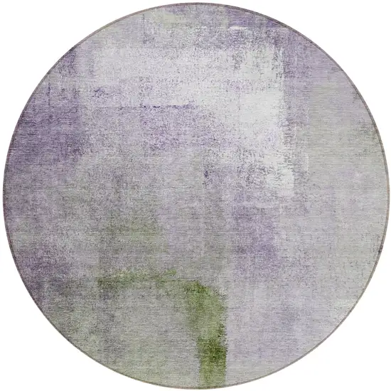8' Purple Lavender And Green Round Abstract Washable Indoor Outdoor Area Rug Photo 2