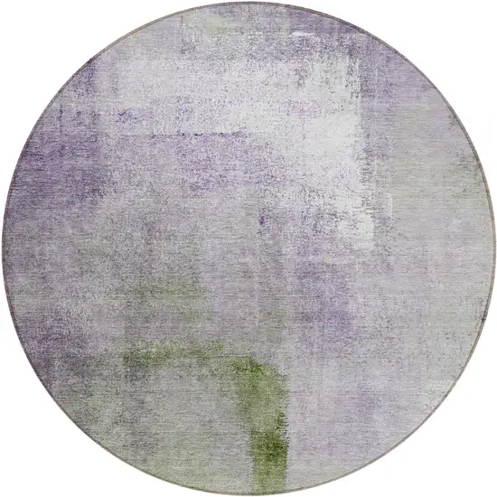 8' Purple Lavender And Green Round Abstract Washable Indoor Outdoor Area Rug Photo 2