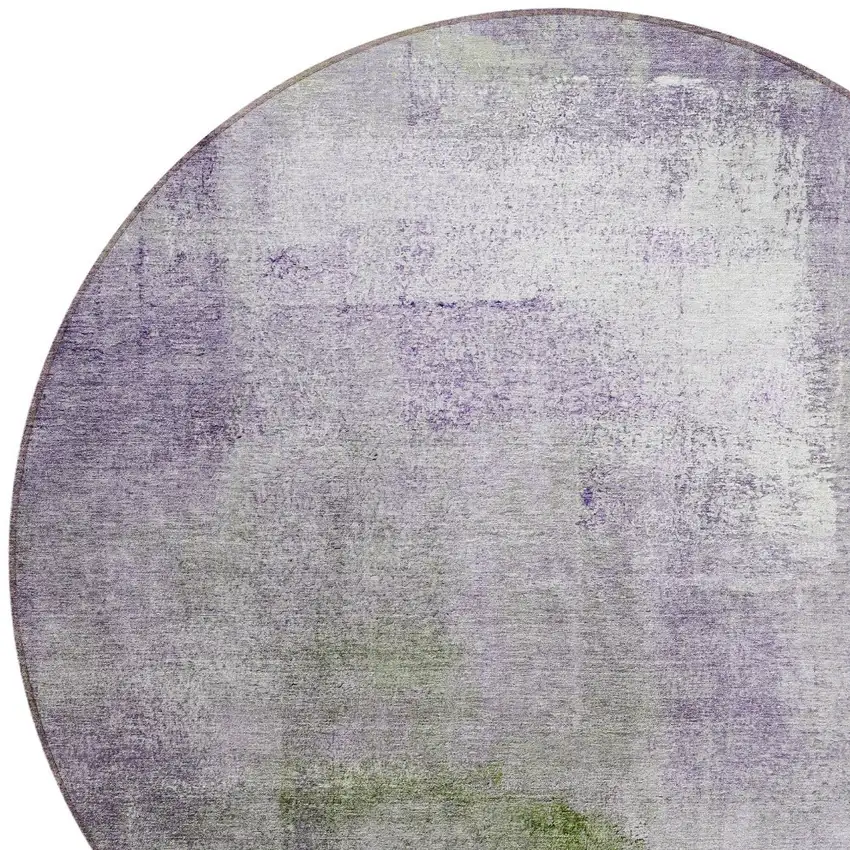 8' Purple Lavender And Green Round Abstract Washable Indoor Outdoor Area Rug Photo 4