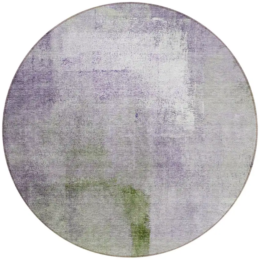 8' Purple Lavender And Green Round Abstract Washable Indoor Outdoor Area Rug Photo 5