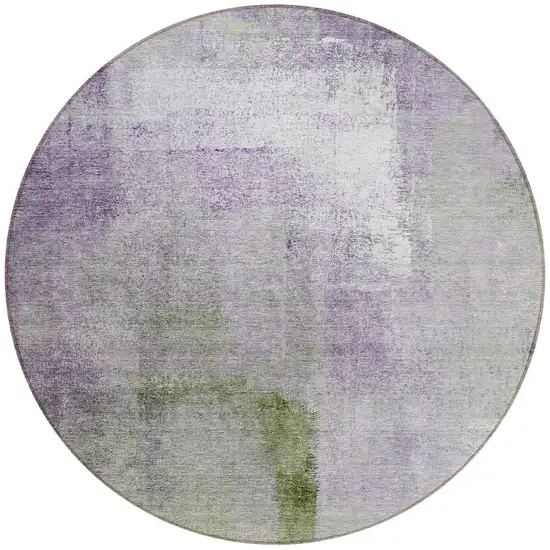 8' Purple Lavender And Green Round Abstract Washable Indoor Outdoor Area Rug Photo 5