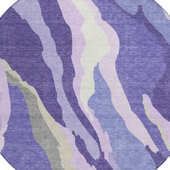 8' Purple Lavender And Ivory Round Abstract Washable Indoor Outdoor Area Rug Photo 6