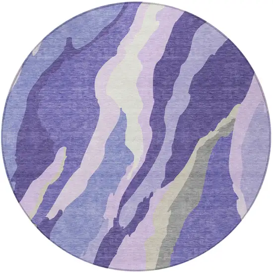 8' Purple Lavender And Ivory Round Abstract Washable Indoor Outdoor Area Rug Photo 7