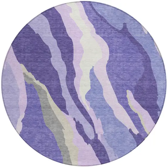 8' Purple Lavender And Ivory Round Abstract Washable Indoor Outdoor Area Rug Photo 2