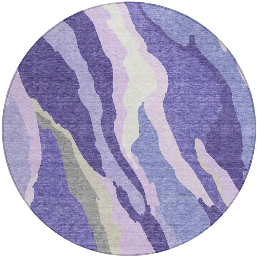 8' Purple Lavender And Ivory Round Abstract Washable Indoor Outdoor Area Rug Photo 2