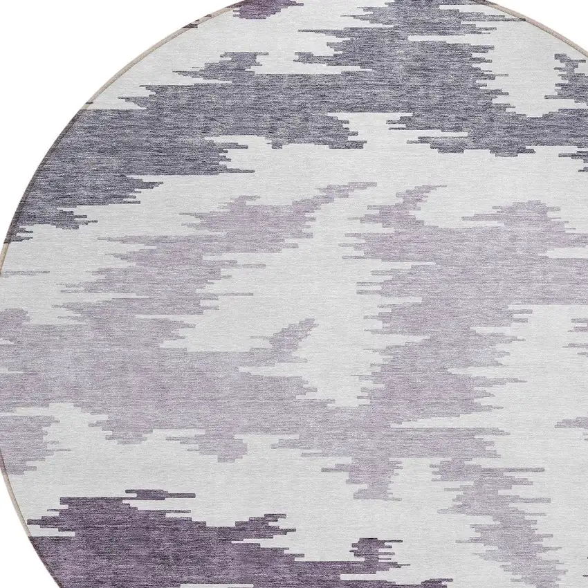 8' Purple Lavender And Ivory Round Abstract Washable Indoor Outdoor Area Rug Photo 4