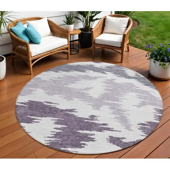 8' Purple Lavender And Ivory Round Abstract Washable Indoor Outdoor Area Rug Photo 1