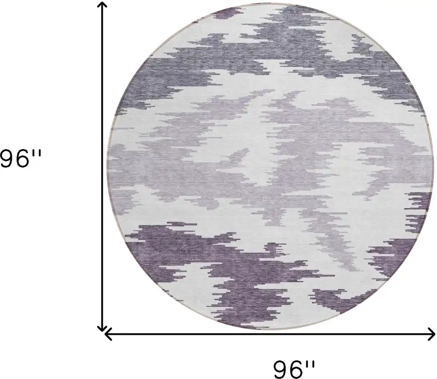 8' Purple Lavender And Ivory Round Abstract Washable Indoor Outdoor Area Rug Photo 3