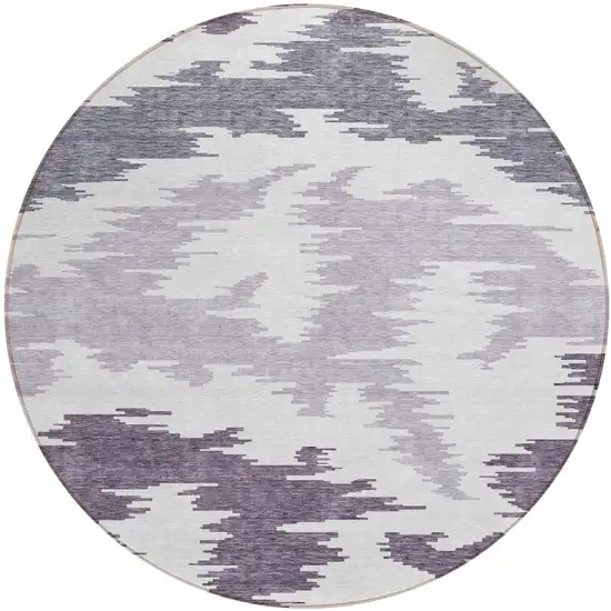 8' Purple Lavender And Ivory Round Abstract Washable Indoor Outdoor Area Rug Photo 2