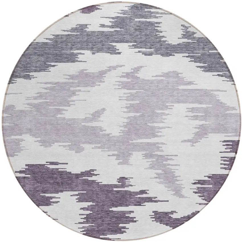 8' Purple Lavender And Ivory Round Abstract Washable Indoor Outdoor Area Rug Photo 2