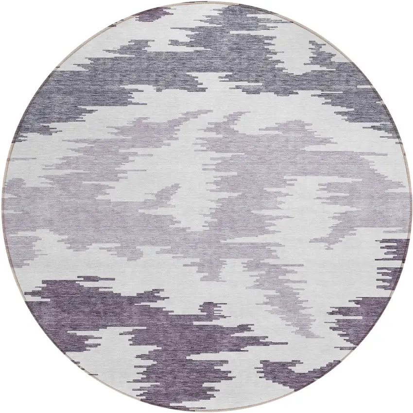 8' Purple Lavender And Ivory Round Abstract Washable Indoor Outdoor Area Rug Photo 2